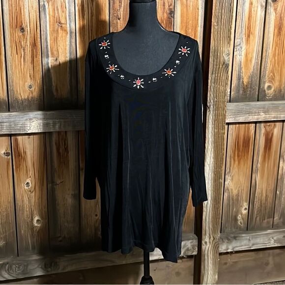 Slinky Brand woman top career plus beading black long sleeve slinky P3X - Picture 1 of 5